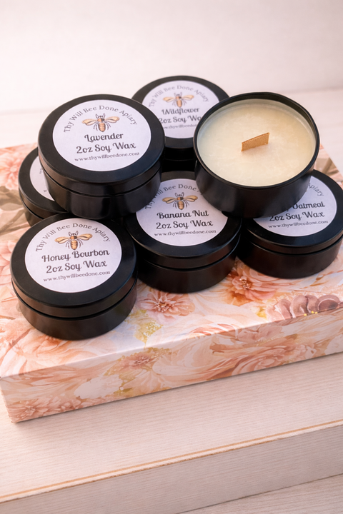 Mini Honey Bee Scented Vegan Soy Candle Sampler, Wood Wick (2oz)