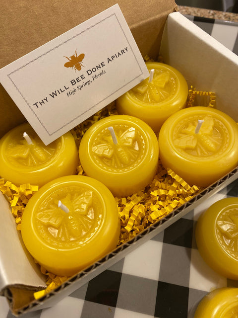 Beeswax Tealight Candle Set of Five, Bees Wax Floating Candles, Votive Candles, Non Toxic Organic Natural Candles