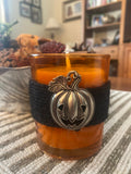 Pumpkin Beeswax Jar Candle, Glass Pumpkin Candle, Halloween Candle, Jack O Lantern Candle - view 3