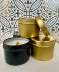 BULK SET Of TEN 2oz Private Label Wholesale Luxury Candles, Gold/Black Favor Client Gift Candles, Corporate Unlabeled Tin Candles
