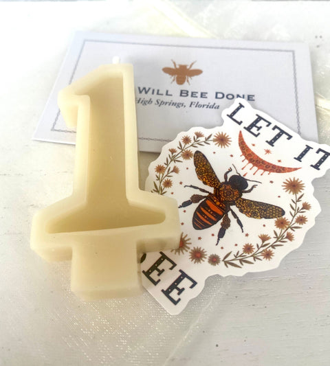 1st Birthday Candle, Honey Bee Birthday, Number One Beeswax Candle, First Bee Day Candle, Non-Toxic Bee Day, Organic Candles