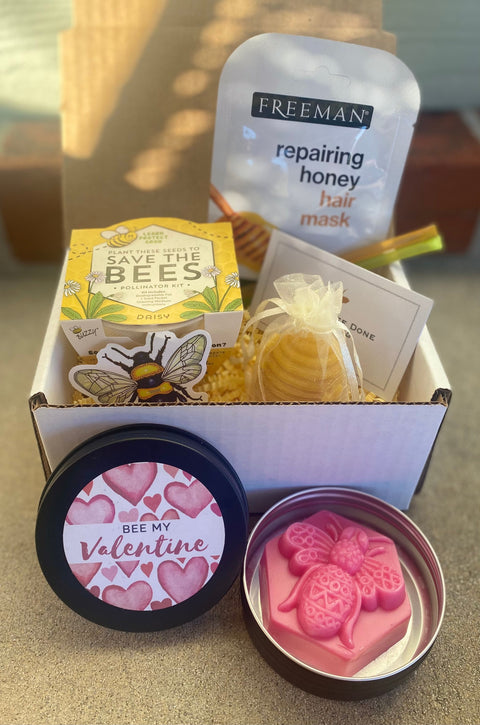 Valentine’s Day Bee Gift Box with Soap and Honey, Honey Bee Sweet Themed Gift Basket, Save the Bees Set