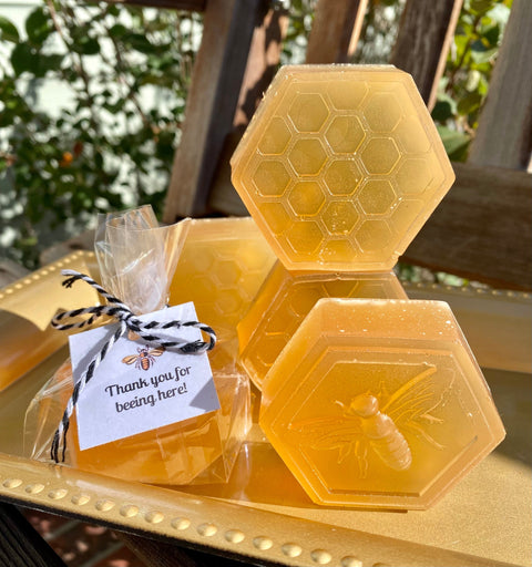 SIX Honeycomb Soap Favors, Bee Baby Shower Favors, Bumble Bee Soap Party Favors, Honey Party Favor
