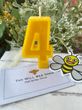 4th Birthday Candle, Number 4 Beeswax Birthday Candles, Natural Number Candles, Beeswax Cake Topper, First Bee Day Party – view 4