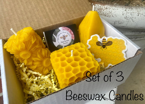 Beeswax Candle Set, Three Beeswax Candles, Bee Gift Box