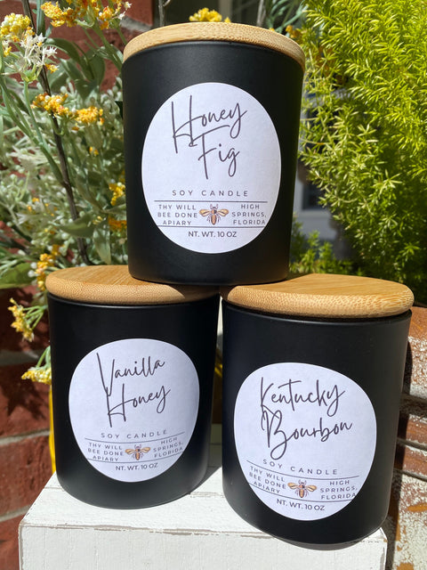 Luxury Soy Candle, Black Gold 10oz Vegan Luxe Soy Wax Candles, Florida Gift, Honey Scented, Bee Gifts