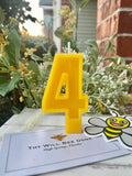 4th Birthday Candle, Number 4 Beeswax Birthday Candles, Natural Number Candles, Beeswax Cake Topper, First Bee Day Party