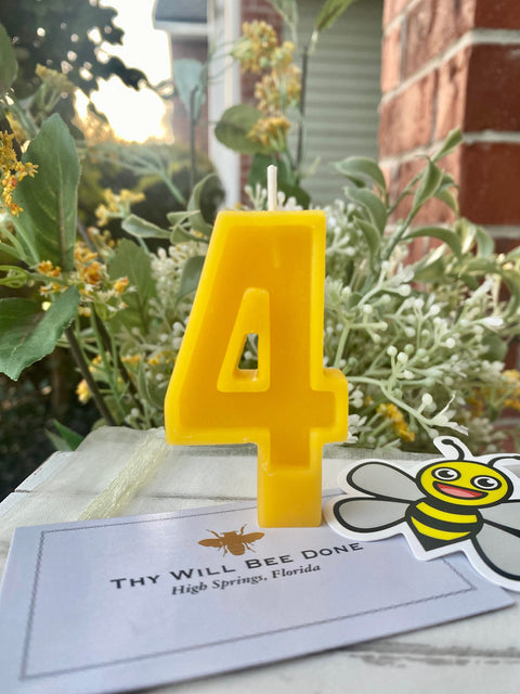 4th Birthday Candle, Number 4 Beeswax Birthday Candles, Natural Number Candles, Beeswax Cake Topper, First Bee Day Party