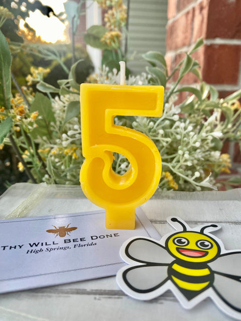Number 5 Beeswax Birthday Candle | Fifth Birthday Cake Topper | All Natural Bee Birthday Candle | Pure Beeswax Number Candle | Bee Party