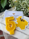 Number 5 Beeswax Birthday Candle | Fifth Birthday Cake Topper | All Natural Bee Birthday Candle | Pure Beeswax Number Candle | Bee Party – view 4