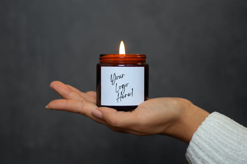 Custom Logo Private Label 2oz Soy Candle in Amber Glass, Wholesale Luxe Mini Candles, Your Logo Unlabeled Small Candles, Event Candle Favors