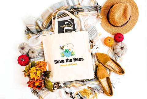 Save the Bees Tote Bag, Farmers Market Bag for Bee Lover, Reusable Tote, Aesthetic Bee Gift for Women