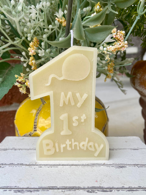 Large 1st Birthday Candle, Number One Candle, First Birthday Candle, Non-Toxic Cake Candle, Number One Beeswax Candle, First Bee Day Candle