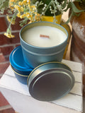 Blue 4oz Soy Tin Candles, Elegant Wholesale No Label Candles, Bulk Private Label 4oz Tin Candles, Honey Scented Favor Candles – view 4