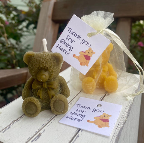 Bear Party Favor, Pooh Bear Birthday Candle, Thank you Beary Much For Beary Ready, Bearly Wait Baby Shower or Birthday Party, Beeswax Candle