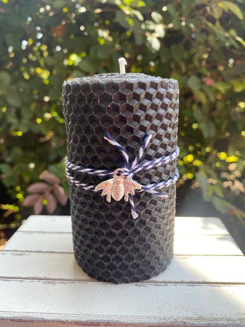 Beeswax Pillar Candles, Non Toxic Natural Rolled Candles, Black Unscented Bees Wax Organic Candle, Bee Gift