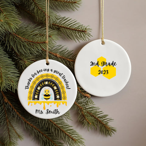 Personalized Teacher Ornament, Bee Theme Teacher Christmas 2025 Gift, Teacher Appreciation Christmas Tree Ornament