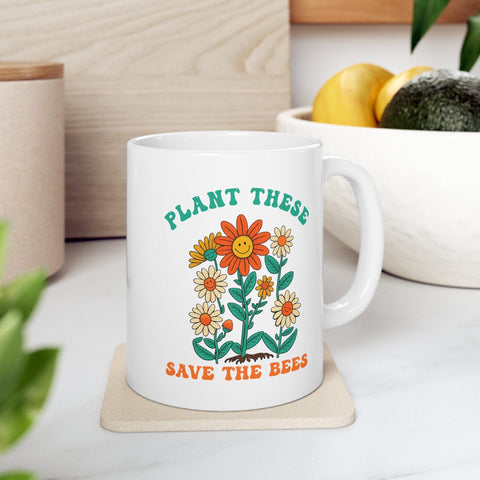 Save the Bees Mug | Gardener Gift | Bee Coffee Mug | Plant Mom Mug | Bee Lover Gift | Plant Lady Mug
