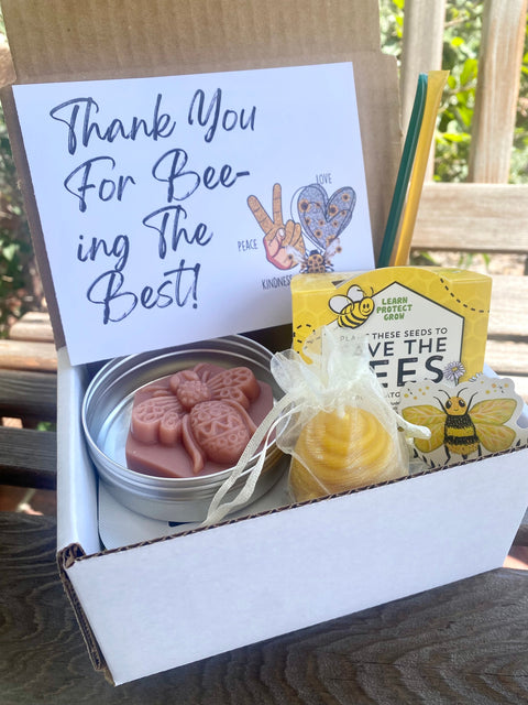 Thank You Bee Gift Box with Soap and Honey, Honey Bee Sweet Themed Gift Basket, Bee Lover, Beekeeper Gift, Save the Bees Spa Box