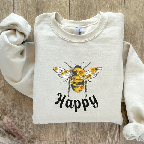 Bee Happy Sunflower Sweatshirt | Bee Lover Shirt | Sunflower Gift | Bee Kind Shirt | Bee Sweatshirt | Sunflower Lover Gift