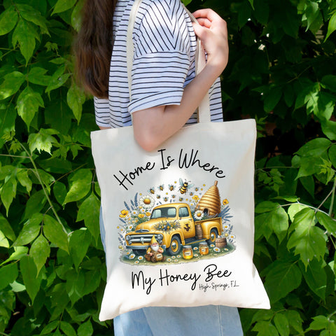 Home is Where My Honey Bee Tote Bag, Custom Home Town Tote, Your City Bag, Personalized Shopping Bag, Bee Gift, Bee Bag, Realtor Swag Bag