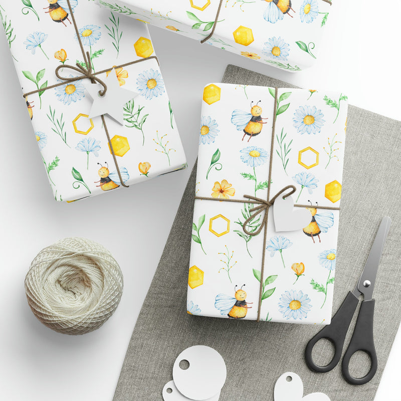 Bee Gift Wrap Paper | Baby Shower Wrapping Paper | Bee Theme Party Wrap | Beekeeper Gift Wrap | Honey Bee Paper