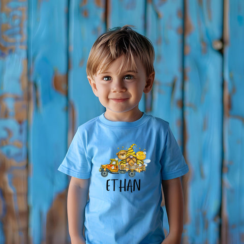 Personalized Birthday Shirt, Toddler Farm Shirt, Child Truck Shirt, First Bee Day Party, Bee Birthday Theme, Toddler Name Shirt