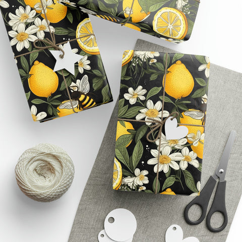 Elegant Gift Wrap, Lemon Theme Bee Gift Paper, Fancy Gift Paper, Bumble Bee Party Gift, Fruit Themed Wrapping Paper
