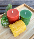 Christmas Beeswax Pillar Candle, Christmas Bee Gift, Non Toxic Holiday Candles, Holiday Beeswax Candle, Christmas Dinner Table Decor Candle - view 3