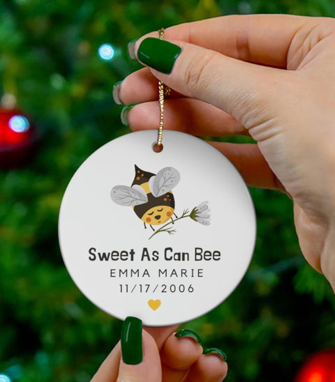 Baby First Christmas Ornament, Bee Baby Gift, Sweet as Can Bee Ornament, 1st Christmas Bee, New Baby Christmas Gift