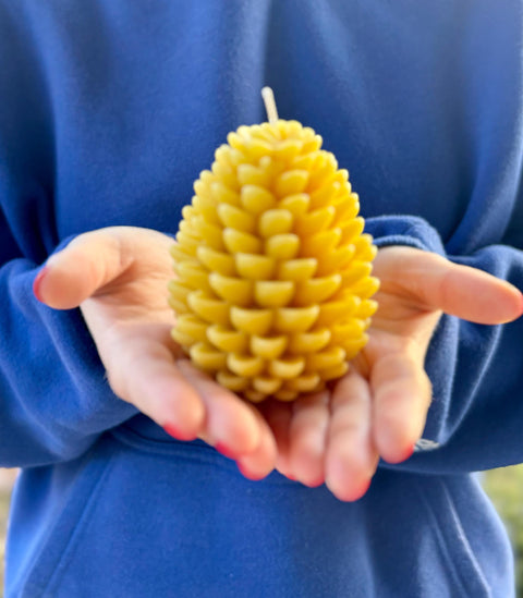 Large Fall Pinecone Candle, Natural  Beeswax Unscented Candles, Fall Tiered Tray Decor, Non Toxic Pine Cone Decor, Thanksgiving Table