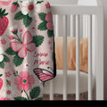 Strawberry Baby Blanket | Butterfly Nursery Gift | Personalized Baby Blanket | Berry Nursery Theme | Fleece Baby Throw – view 4