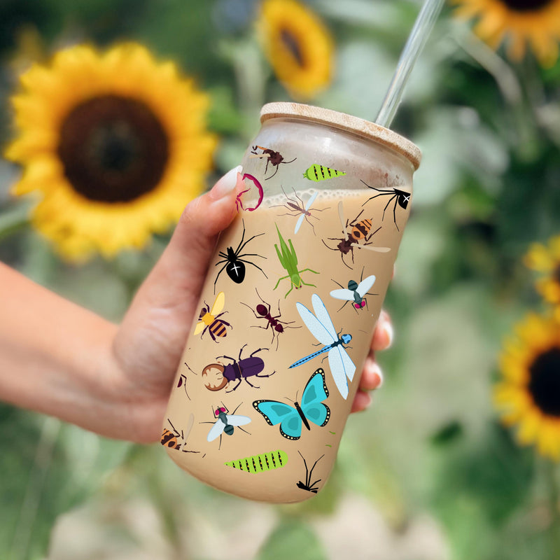 Insect Lover Glass Tumbler | Pollinator Mug Gift | Bug Lover Cup | Science Teacher Gift | Entomologist Gift | Bee Lover Glass Mug