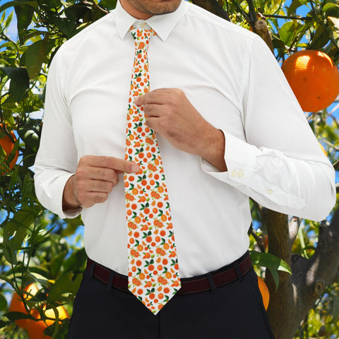 Men's Oranges Tie, Little Cutie Tie for Dad, Orange Floral Clementines Neck Tie, Summer Wedding Groomsmen Ties