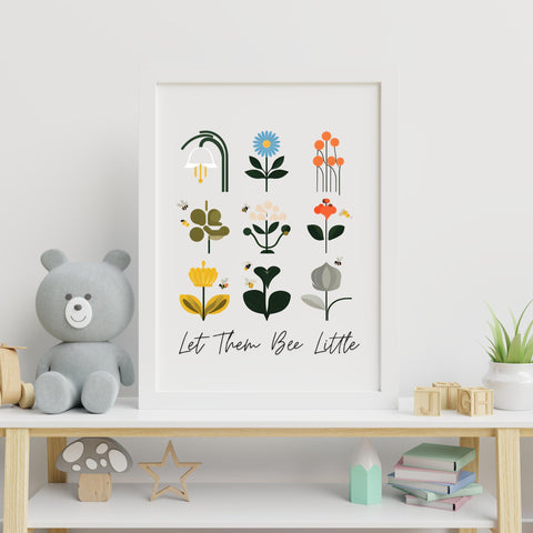 Wildflower Nursery Wall Art, Botanical Baby Girl Nursery Poster, Bee Playroom Decor, Floral Print