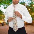 Wildflower Men's Necktie, Groom Floral Tie, Groomsmen Outfit, Botanical Wild Flower Wedding Theme, Garden Wedding Bridal Party Gift – view 5