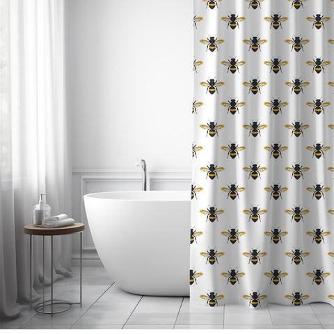 Honey Bee Shower Curtain, Bee Bathroom Decor, Insect Home Decor, Bee Theme Bath Curtain