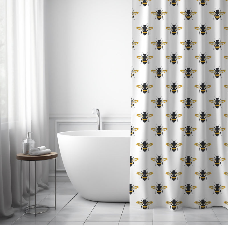 Honey Bee Shower Curtain, Bee Bathroom Decor, Insect Home Decor, Bee Theme Bath Curtain