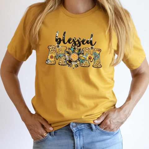 Sunflower Shirt for Mom, Bee Mom Tee, Blessed Mom Shirt, Sunflower Gift, Mother's Day Shirt, Sunflower Bee Tee