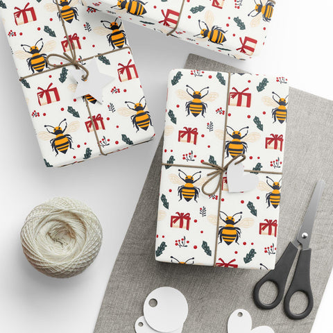 Honey Bee Christmas Wrapping Paper, Beekeeper Holiday Gift Wrap, Unique Bee Gift Wrap, Matte Gloss