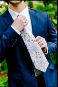 Wildflower Men's Necktie, Groom Floral Tie, Groomsmen Outfit, Botanical Wild Flower Wedding Theme, Garden Wedding Bridal Party Gift – view 2