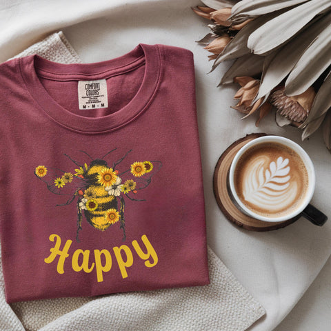 Bee Happy Shirt, Honey Bee Lover Comfort Colors Shirt for Her, Bee Party Shirt, Bumblebee Gift