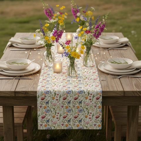 Wildflower Table Runner, Baby in Bloom Shower Table Decor, Spring Garden Floral Tablecloth, Garden Party Decor