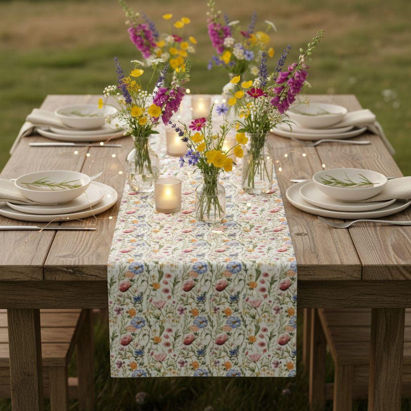 Wildflower Table Runner, Baby in Bloom Shower Table Decor, Spring Garden Floral Tablecloth, Garden Party Decor