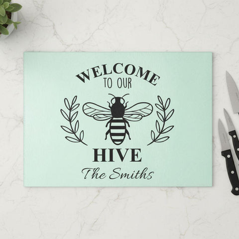Personalized Glass Cutting Board, Bee Lover Charcuterie Board, Custom Kitchen Gift, New Home Gift, Wedding Gift for Couple, Beekeeper Gift