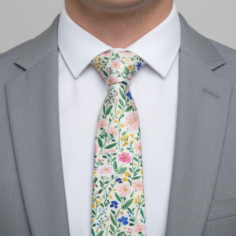 Flower Pattern Necktie, Groom Floral Tie, Groomsmen Gift, Botanical Wildflower Wedding, Garden Wedding Bridal Party Gift, Wedding Sock