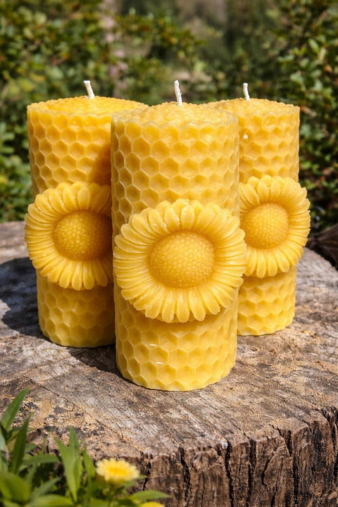 Sunflower Beeswax Candle, Pure Beeswax All Natural Aesthetic Candle, Sunflower Theme Gift and Decor, Sunshine Gift
