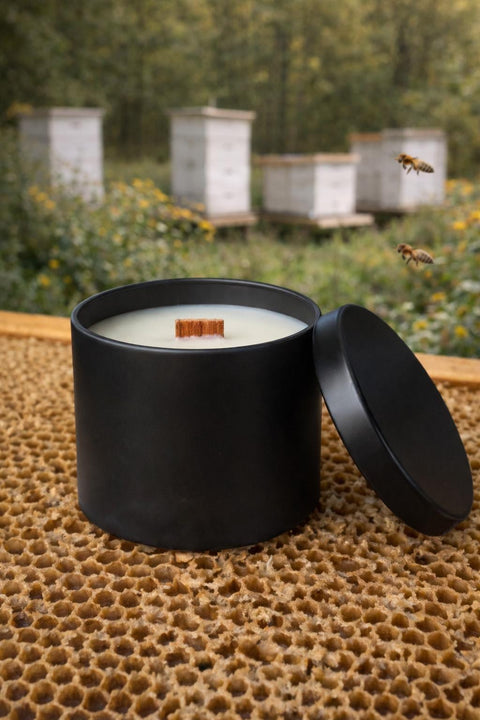 4oz Soy Wax Candle, Matte Black Tin, Wooden Wick, Private Label