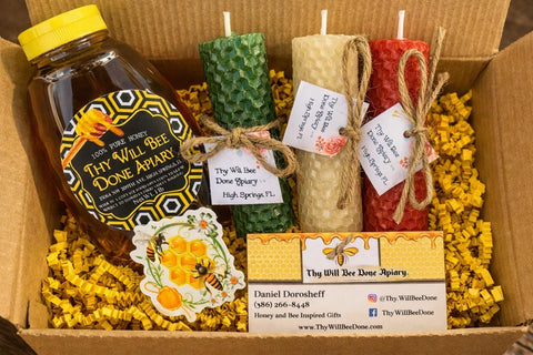 Honey and Beeswax Candle Gift Box, Raw Florida Honey Gift Set