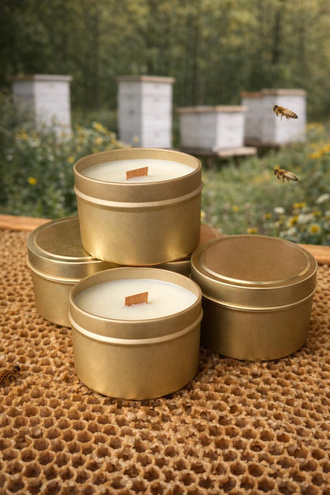 4oz Unlabeled Candles, Five Soy Wholesale Candles, Brushed Gold Favor Candles, White Label Candle, Honey Scented Private Label Candles